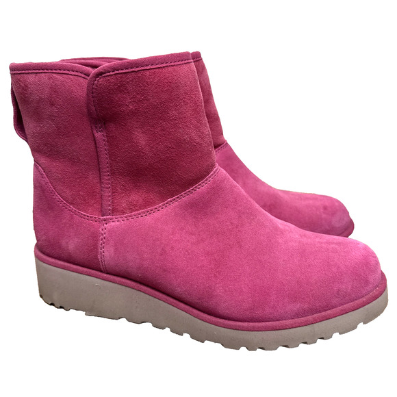 UGG Kristin Boot Women's Size 8.5 Slim Wedge Ankle Pink Fuchsia Suede Shearling - Picture 1 of 10